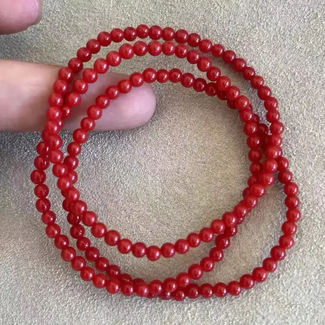 4-5MM Nice Elegant Small Natural Sea Bamboo Round Red Coral Women Yoga Elasticity Bracelets 7-9inch