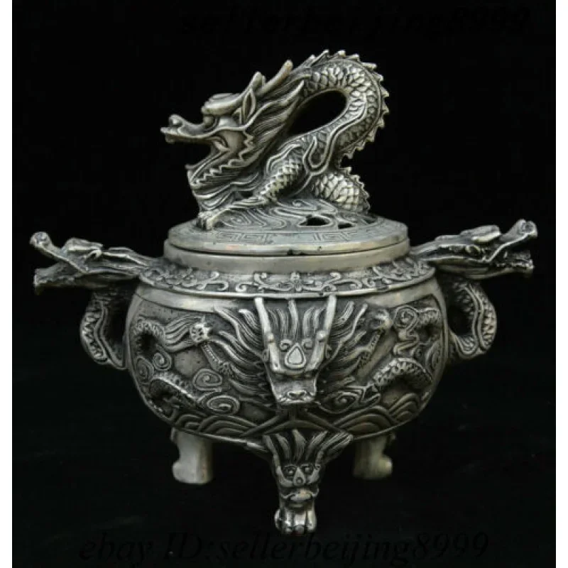 

Antique Tibetan Silver Style Water Dragon Roye Beast Head Incense Burner Incense Burner