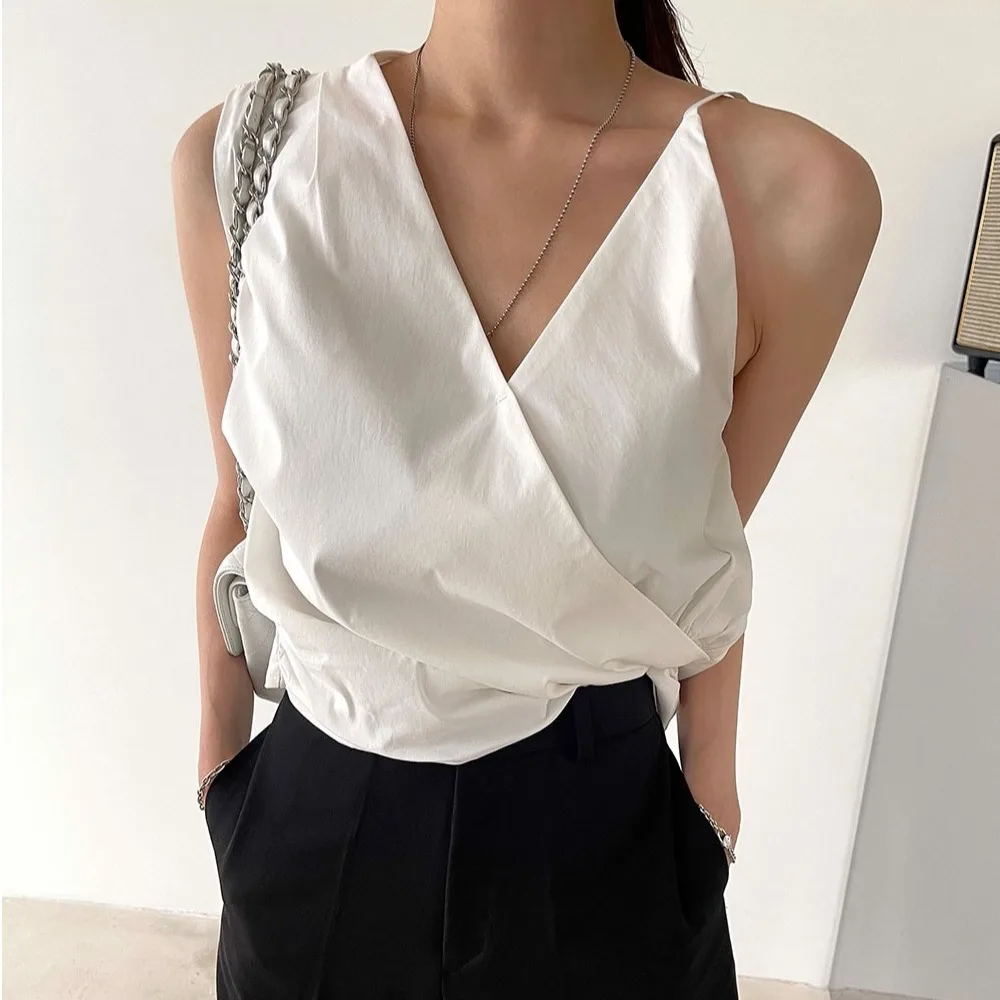 Nimo Home Chic Irregular Versatile Personality Design Shirt Women's Short Pure Color Inner Wear Tank Top Eco-Friendly RPET Fa...