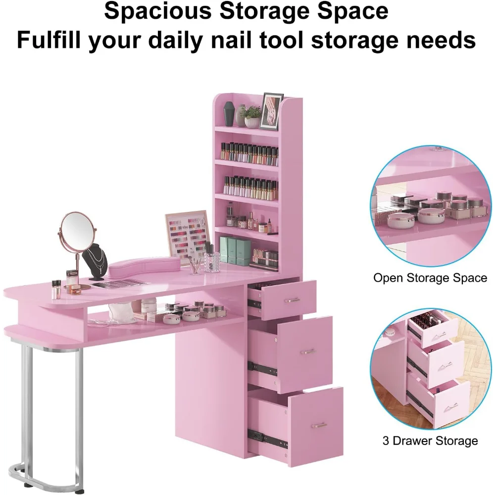 

Manicure Table,Large Professional Nail Station for Nail Tech with Side Cabinet and Large Drawers, Nail Workstation
