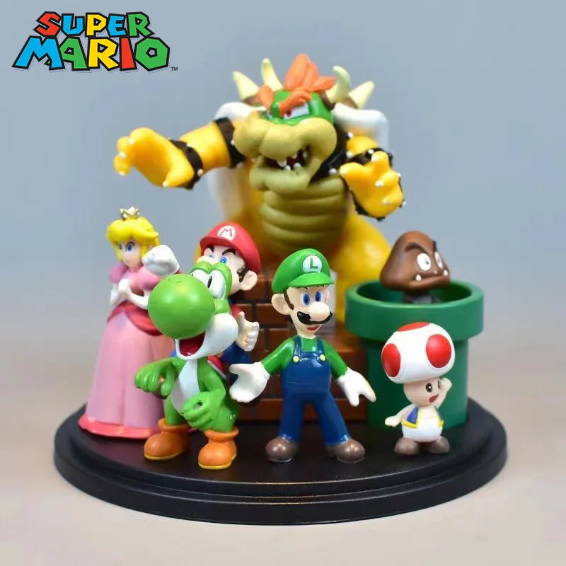 Super Mario Bros Luigi Yoshi Bowser Kinopio Goomba Action Figure Game Model Desktop Ornaments Mario Figuras Collectible Toy Gift