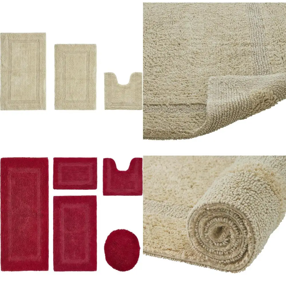 

Luxury Cotton 3-Piece Bathroom Rug Set - Soft, Water Absorbent, Reversible, Machine Washable for Bath Comfort