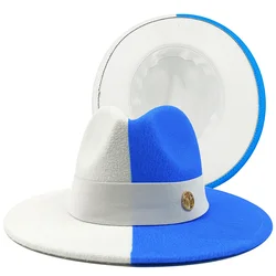 Fedora New 2023 latest elastic ribbon M logo gradient fashion white sapphire blue jazz hat Fedora double-sided winter hat