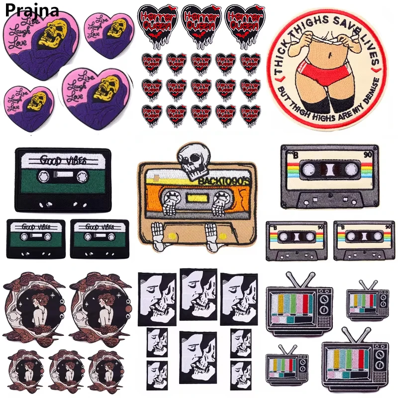 10 unids/lote cinta/parche bordado de calavera parche Punk de terror parches para planchar para ropa parches termoadhesivos en ropa coser DIY