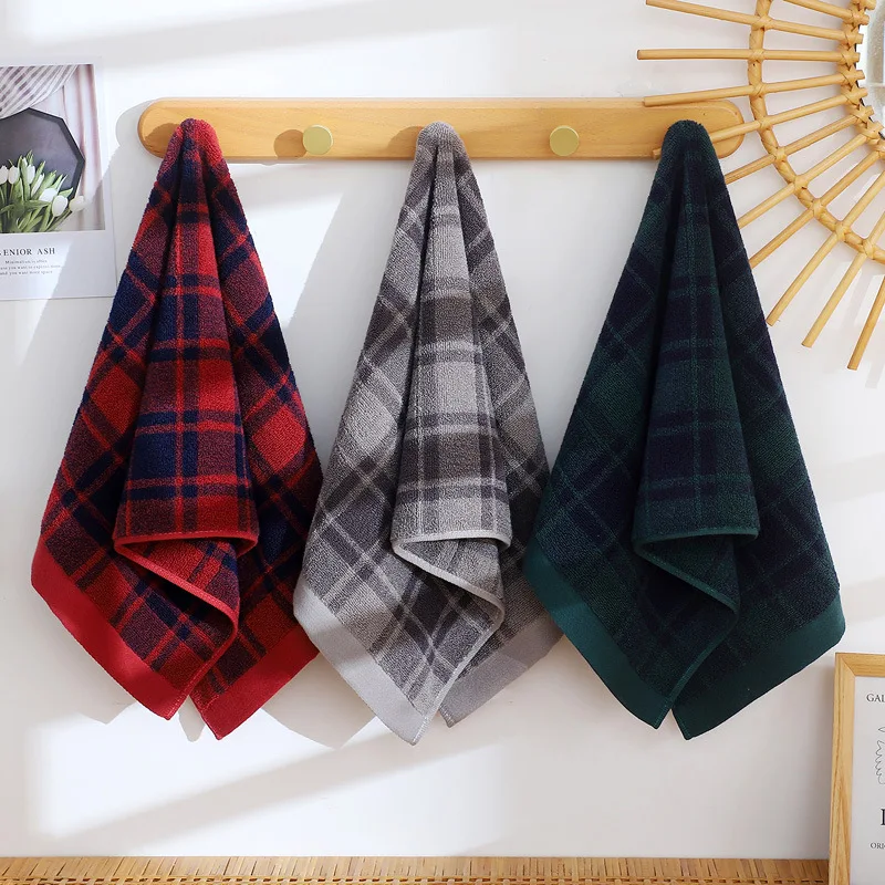 Japanese Style Cotton Plaid Towel British Style Bathroom Face Towel Super Absorption Homestay Hotel Towel