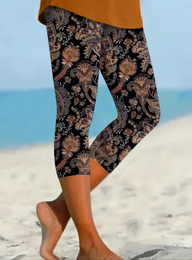 European and American Fashion Printed Tight-Fitting Leggings Suitable for Vacation/Commuting/Light Exercise/Home Use (Economical and Durable)