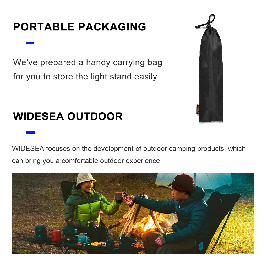 Widesea Camping Lamp Stand Tabletop Outdoor Detachable Lantern Pole Table Hanging Fixing Picnic Light Bracket Portable Fold Set