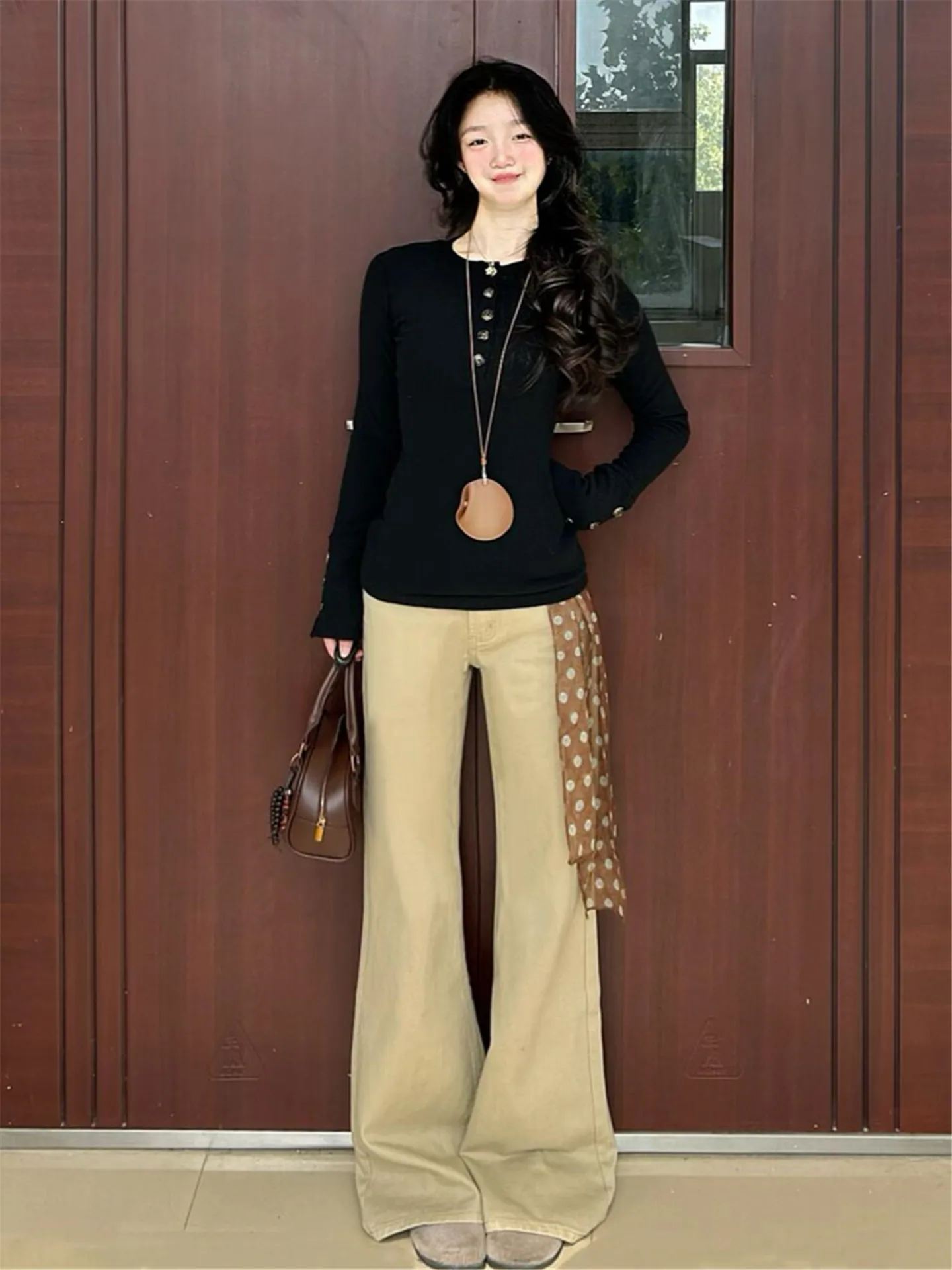 

Retro American Khaki Flared Jeans Women's Low Waist Loose Leggings Casual Cotton Denim Spring Fashion Wide Leg Pants