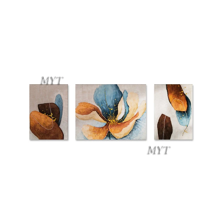 

3pcs 1 Set Unframed Canvas Art Modern Abstract Flower Painting Designs For Wall Decoration Gold Foil Style Design Picture Art