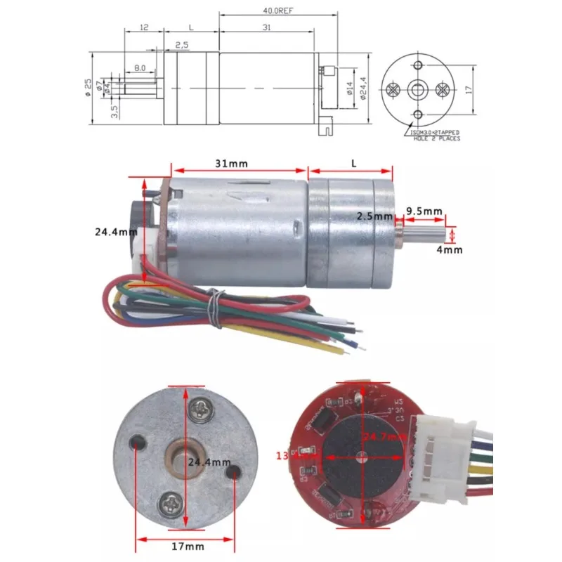 JGA25-370 High Torque DC Motor with Encoder Speed Code Disc 6V 12V 24V 370B Strong Moment
