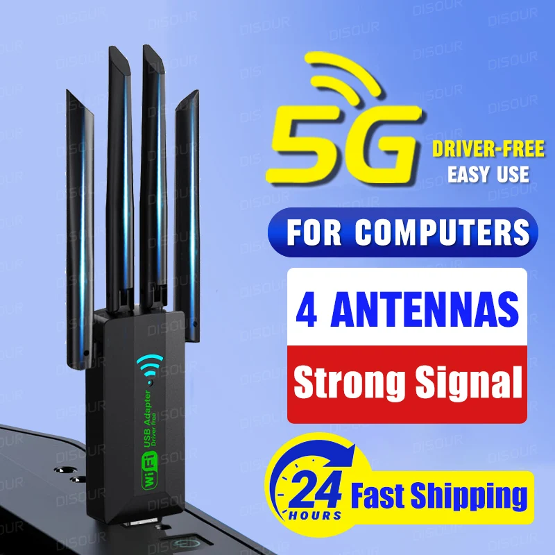 1200Mbps WiFi Adapter 4 Antennas USB3.0 High-Speed Wireless Network Card Dual Band 2.4G/5Ghz Wi-Fi Dongle 802.11AC For Win 10/11