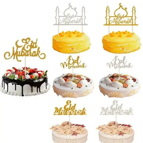 

Silver Gold Glitter Eid Mubarak Cupcake Toppers Ramadan EID Festival Bunting Muslim Islamic Mubarak Party Decoration