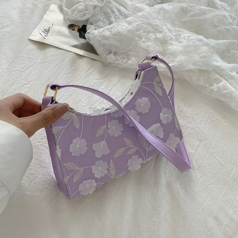 

Новая кружевная сумка на плечо с цветами, однотонная сумка под мышками, шикарная сумка через плечо, женская роскошная сумка, нишевая дизайнерская сумка через плечо