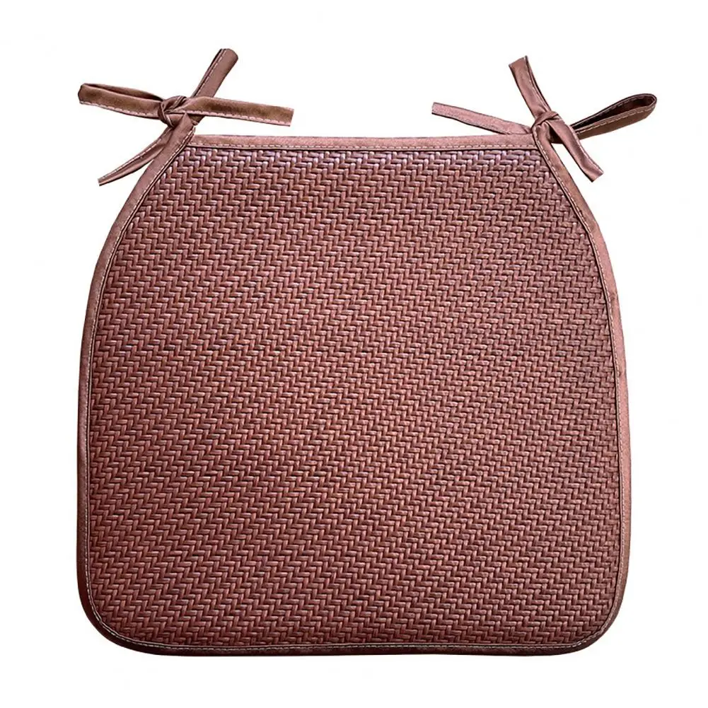 Woven Seat Cushion Summer Woven Rattan Seat Cushion with Ties Breathable Handmade Chair Mat Anti-slip Square Office Dining Pad