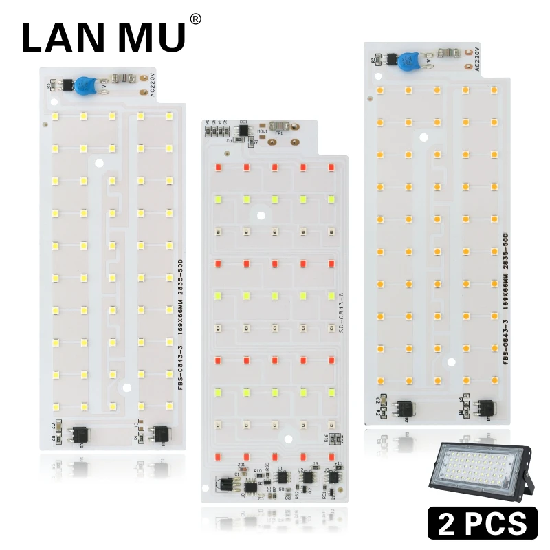 2pcs LED RGB Flood Light Chip 50W SMD 2835 Outdoor Floodlight Spotlight Bead AC 220V-240V For LED Street Lamp Landscape Lighting