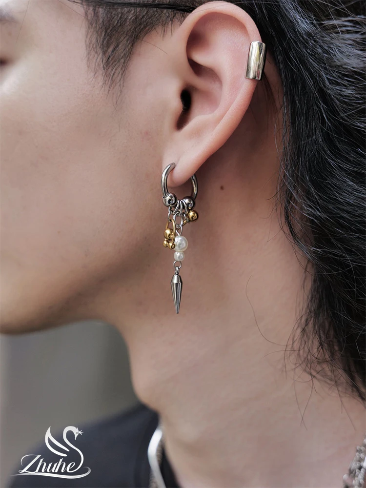 

ZHUHE Pearl Cone Earrings Cyberpunk Style For Women Men's Jewelry Accessories