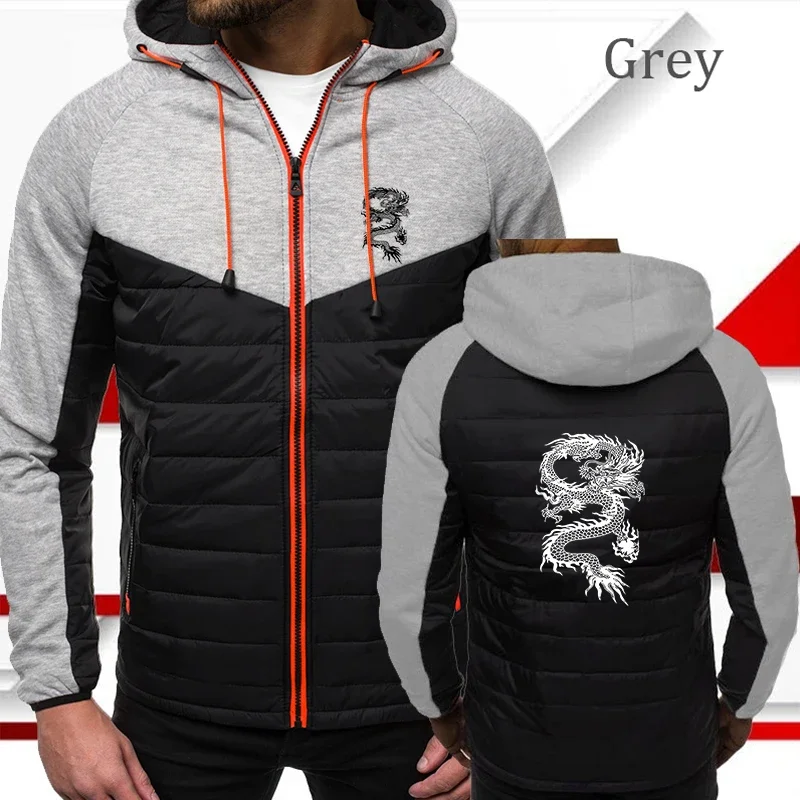 Fashion New Chinese Loong Printed Top Spring and Autumn Warm Coat Long Sleeve Hoodie Men's Drawstring Zipper Jacket