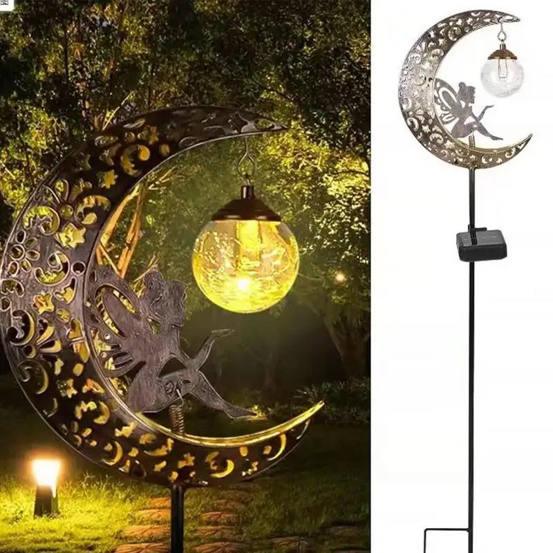 

Fairy Moon Solar Light Lawn Outdoor Waterproof Decorative Hollow Crack Ball Lamp Angle Art Led Yard Decor Stake Lights Ornament