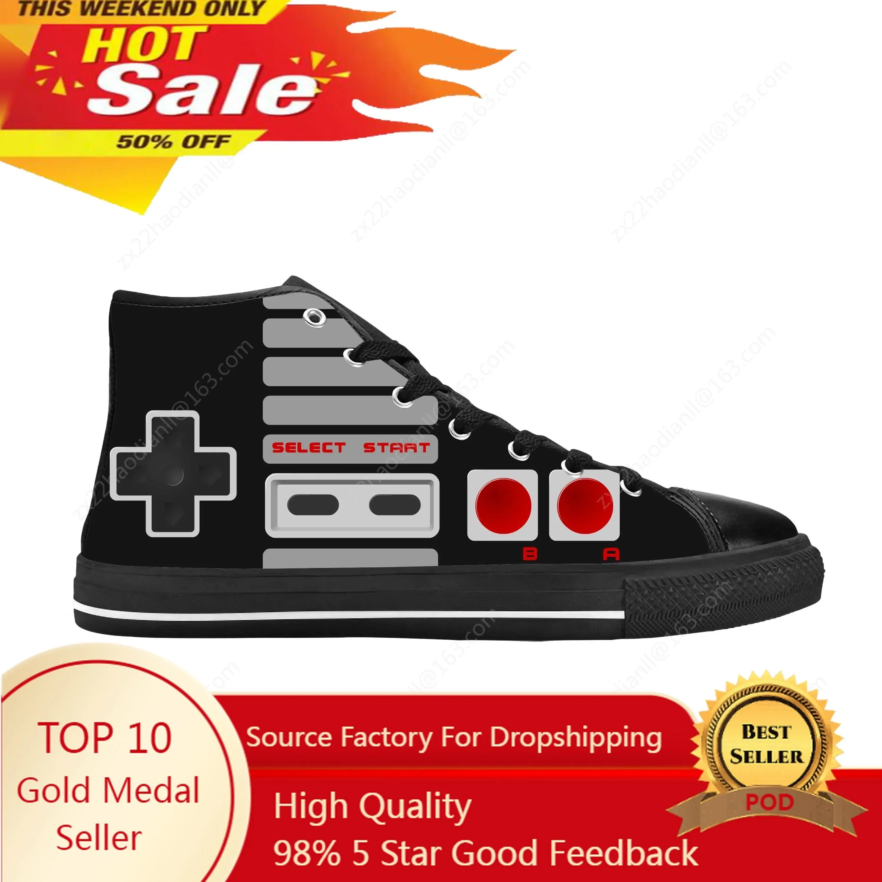Video Game Gamer Console Controller Anime Cartoon Casual Cloth Shoes High Top Comfortable Breathable 3D Print Men Women Sneakers