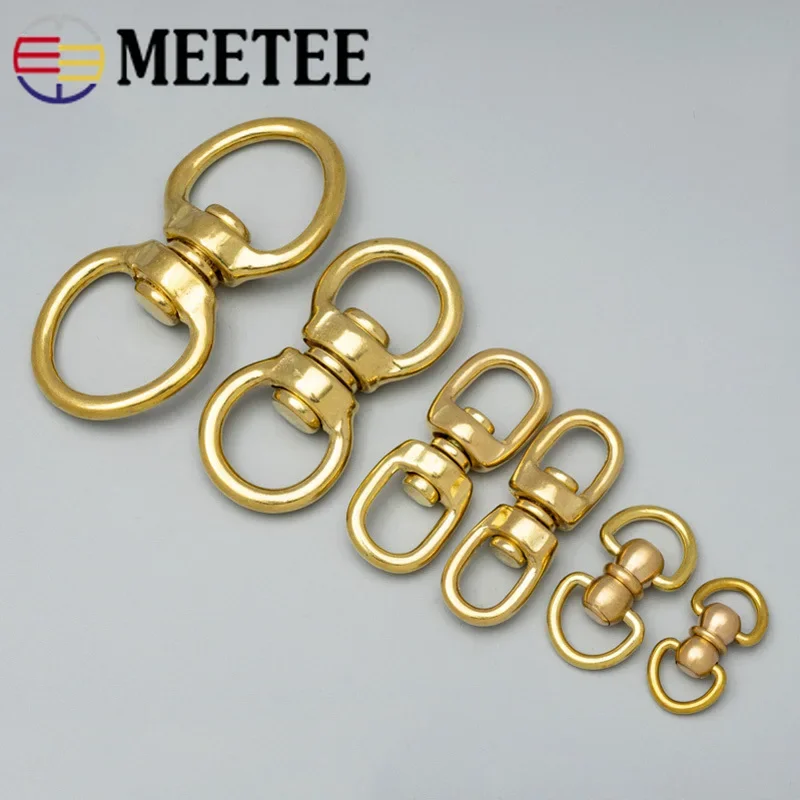 

Meetee 2/5Pcs Solid Brass Buckle Rotated Double D Buckles Swivel Ring Hook Chain Keychain Connector Rings Metal Clamp Snap Clasp