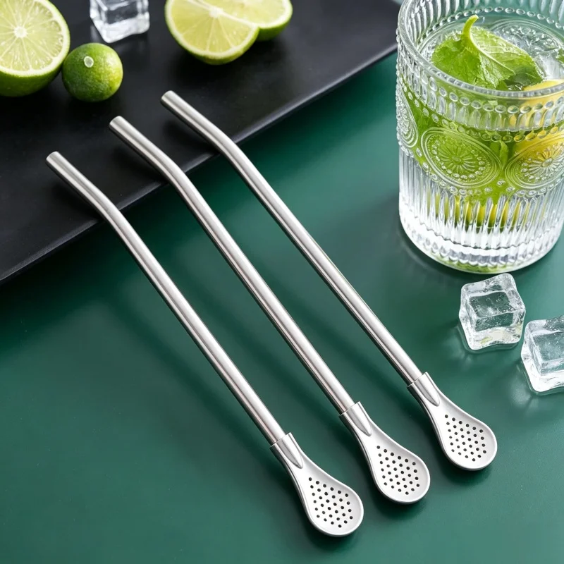 Stainless Steel Filter Spoon Straw Reusable  Drinking Straw For Cocktail Bar Drink Accessories