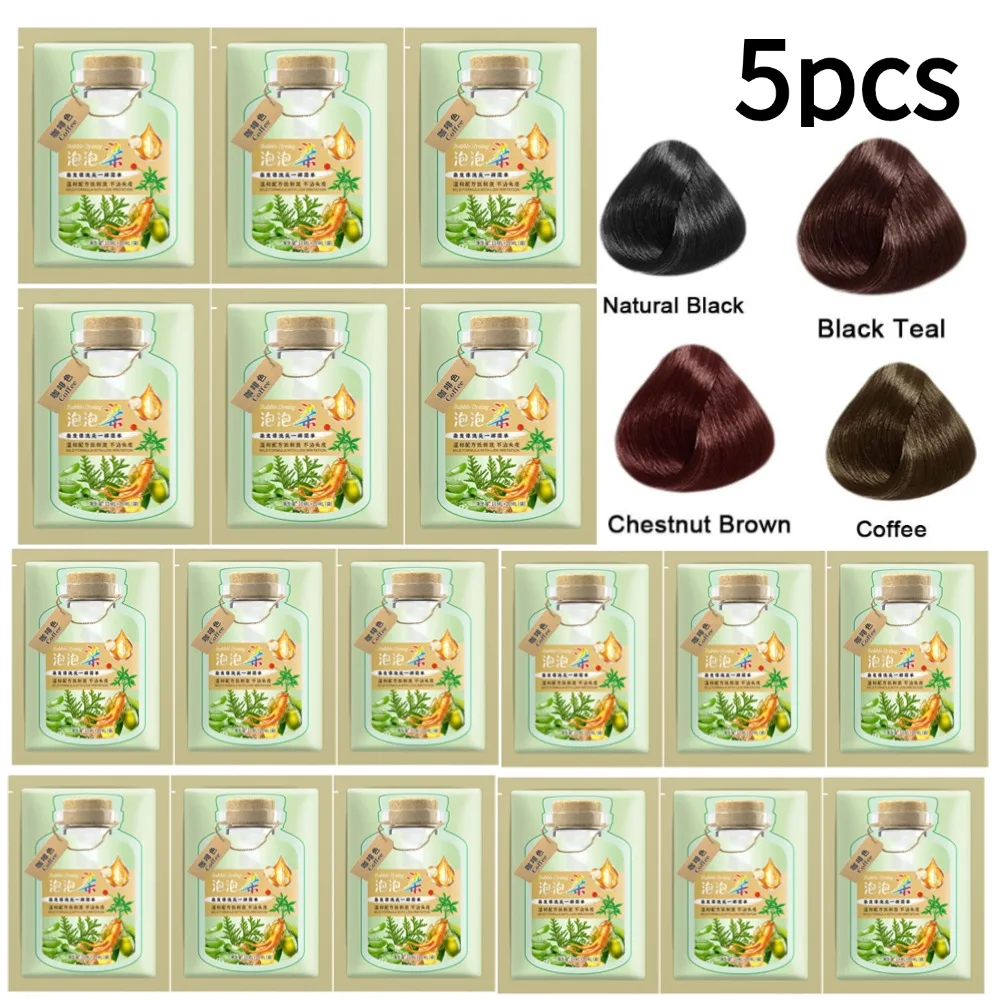5PCS Natural Plant Herbal Hair Dye Shampoo 5 Minutes Change Hair Color Non-irritating Repairs Gray White Hair Care Women Men