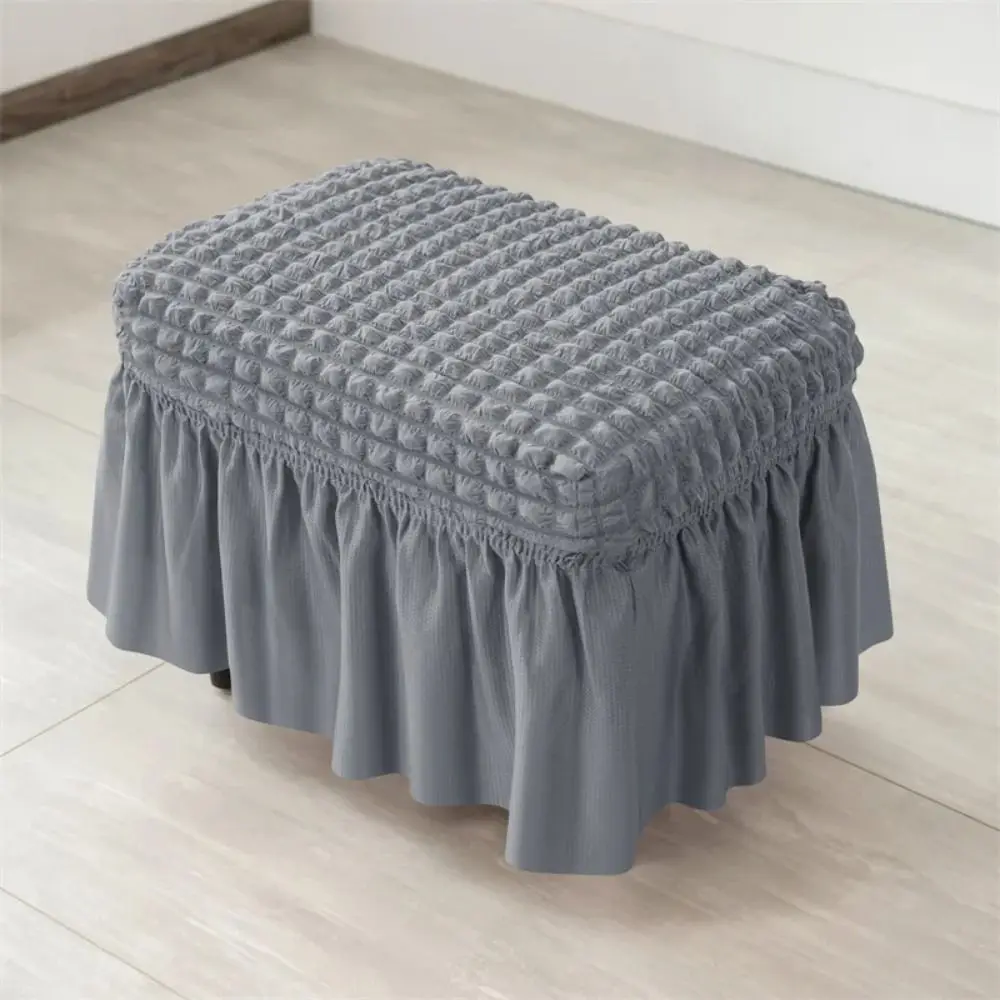 Decor Seat Universal Stool Cover Seersucker Solid Color Ottoman Cover Elastic Band Soft Footrest Slipcover Home Decor