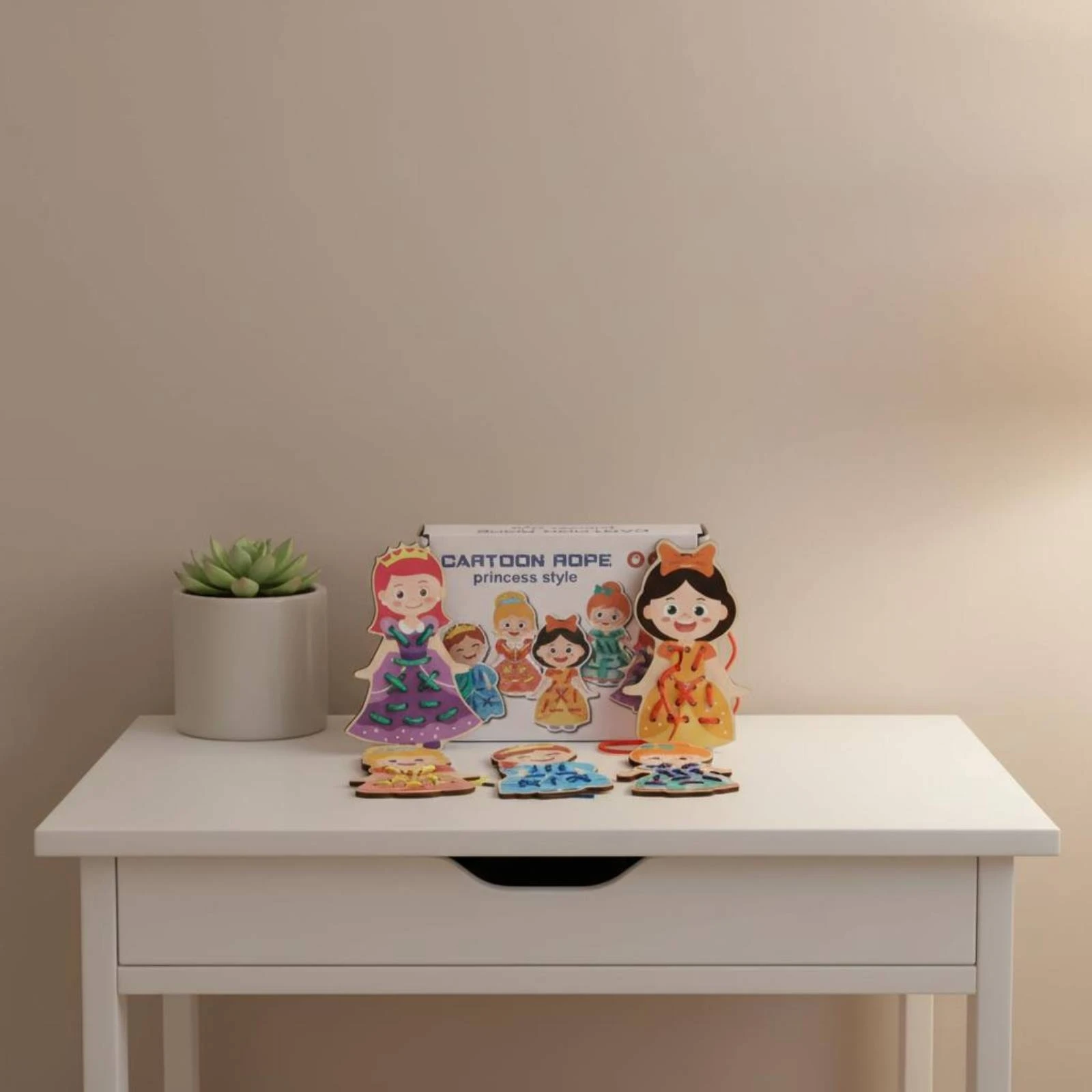 Rope Threading Game Colorful Cords Cartoon Threading Board Wooden Lacing Toy Rounded Edges Wooden Shape Lacing Toy