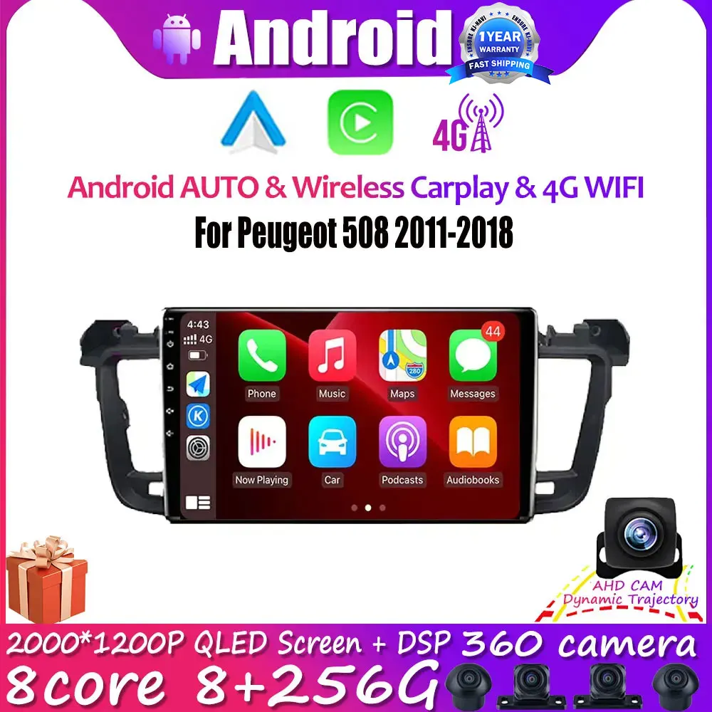 

9" Stereo DSP IPS Android 14 WIFI 4G Multimedia Video Player For Peugeot 508 2011-2018 Car Radio With IPS Screen BT Rear CAM