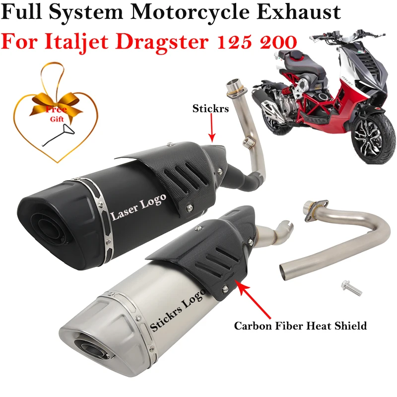 

Full System Slip On For ITALJET Dragster 125 200 Motorcycle Exhaust Escape Modify Muffler With DB Killer Front Middle Link Pipe