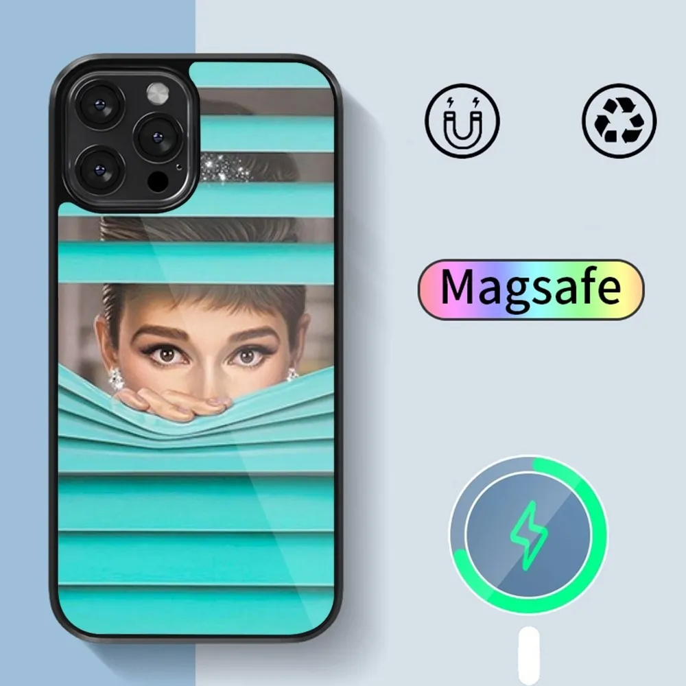 A-Audrey H-Hepburn B-Breakfast at Tiffany's Phone Case For iPhone 14 13 12 11 15 Pro Max Plus Magsafe Magnetic Cover