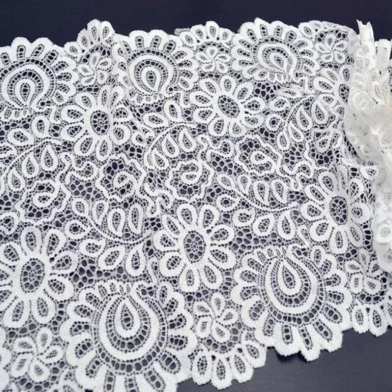 2Yards White Black Elastic Flower Lace Fabric DIY Crafts Sewing Decoration Accessories 22CM Wide