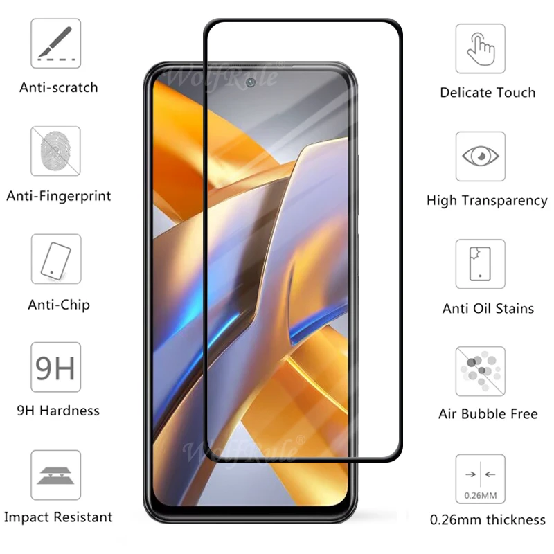 6-in-1 For Poco M5S Glass For Xiaomi Poco M5S Tempered 9H Full Cover Screen Protector For Poco F4 5G F3 M4 M3 Pro M5S Lens Glass