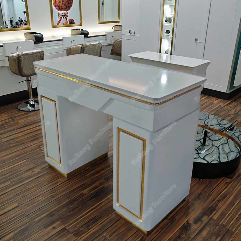 Modern Luxury Salon Ambient Light Marble MDF Nail Table Technical Table Professional Nail Art Table