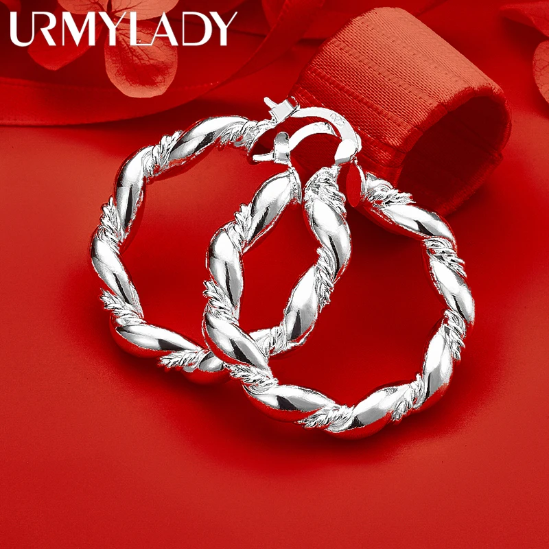 

URMYLADY 925 Sterling Silver Rope Hoop Earrings For Women Exquisite Luxury Charms Wedding Fashion Classic Jewelry
