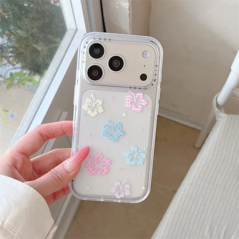 

Cute Hibiscus Flower Clear Phone Case For iPhone 17 16 15 14 Pro Max Shockproof Soft Protective Cover funda iPhone 17Pro