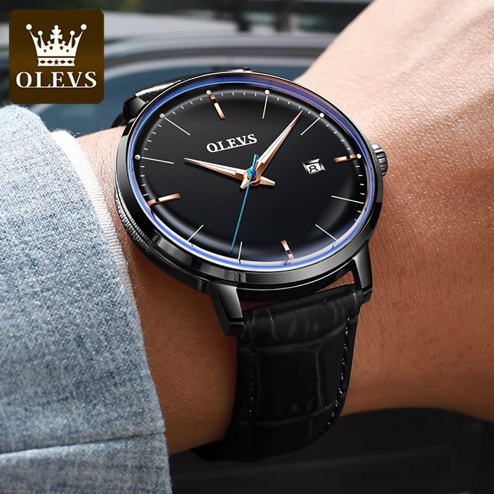 OLEVS Luxury Automatic Mechanical Watch for Men Waterproof Simple Leather Strap Wristwatch Top Brand Luminous Clock