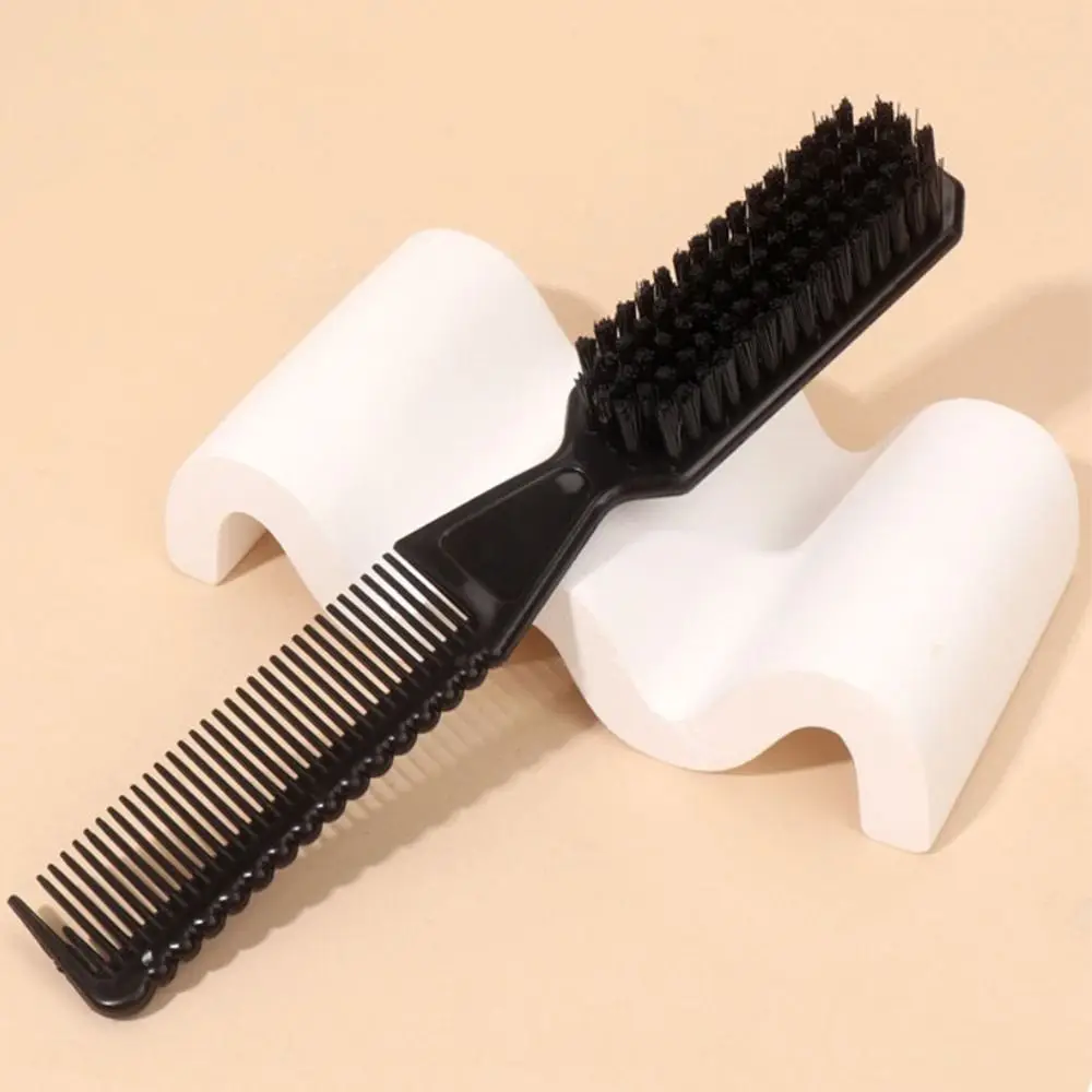 Vintage Double-sided Comb Small Size Comfortable Bristle 2-in-1 Styling Comb Curved Handle Shave Beard Multi-functional Comb Men