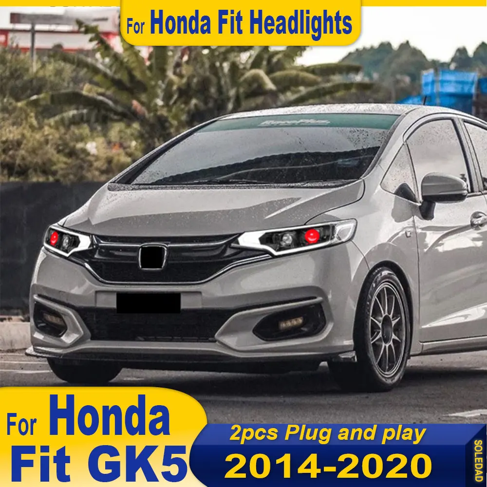 

Передние лампы для Honda Fit GK5 2014-2020, светодиодные автомобильные фары в сборе, обновление в стиле демонических глаз, аксессуары для линз проектора