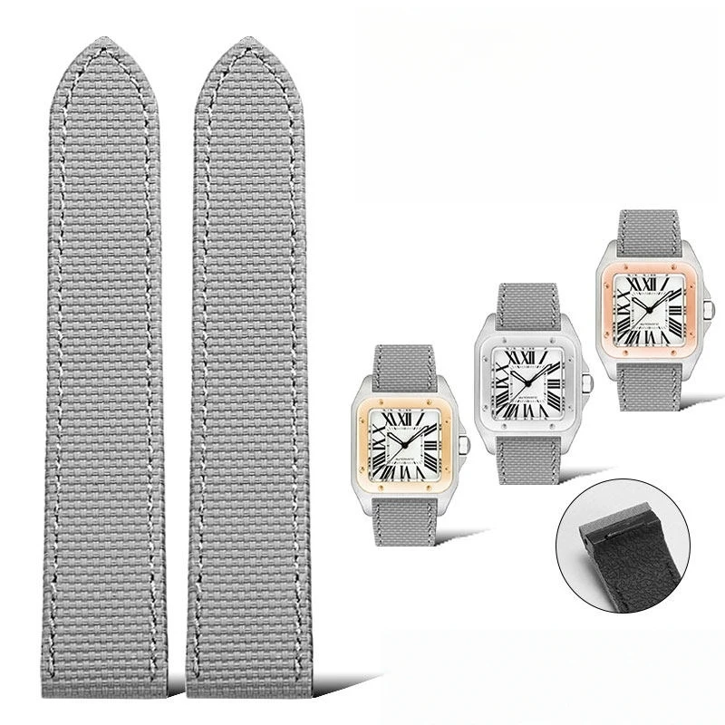 Fit For Cartier Santos 100 Sailcloth FKM Rubber Watch Strap 20 23 24mm With End Linking No Gap Design Waterproof Watch Band image 3