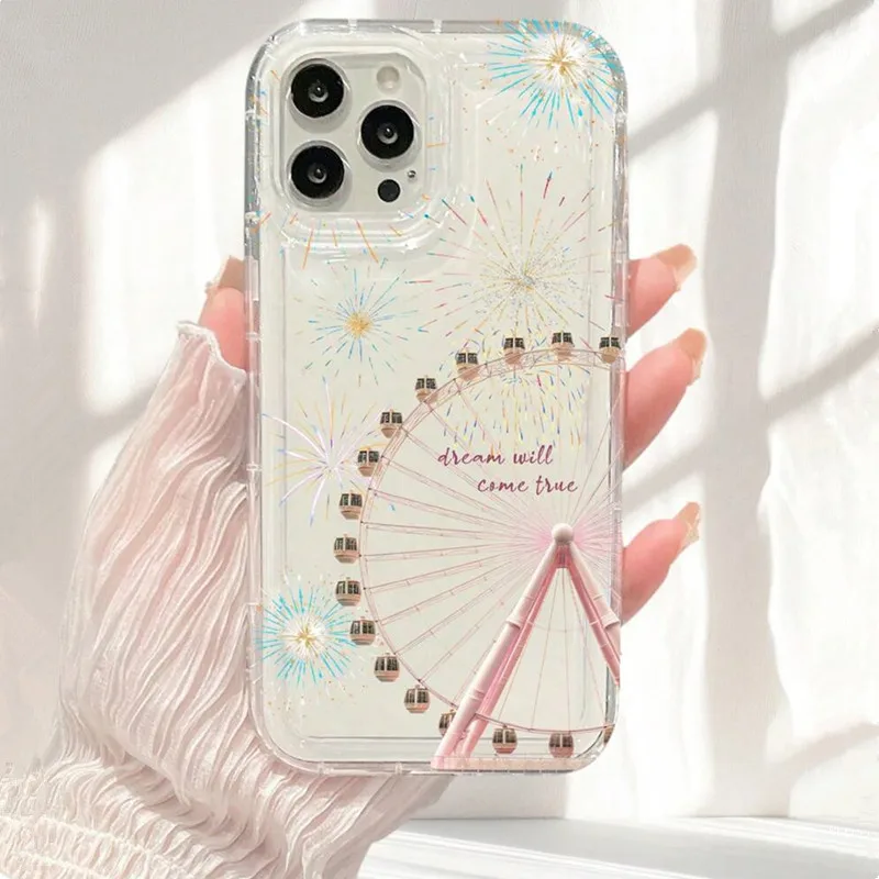 Colorful Firework & Ferris Wheel Clear Case for Samsung Galaxy A15 A55 A14 A34 A54 A33 A53 S24 Ultra S23 S22 Plus S21 FE Cover