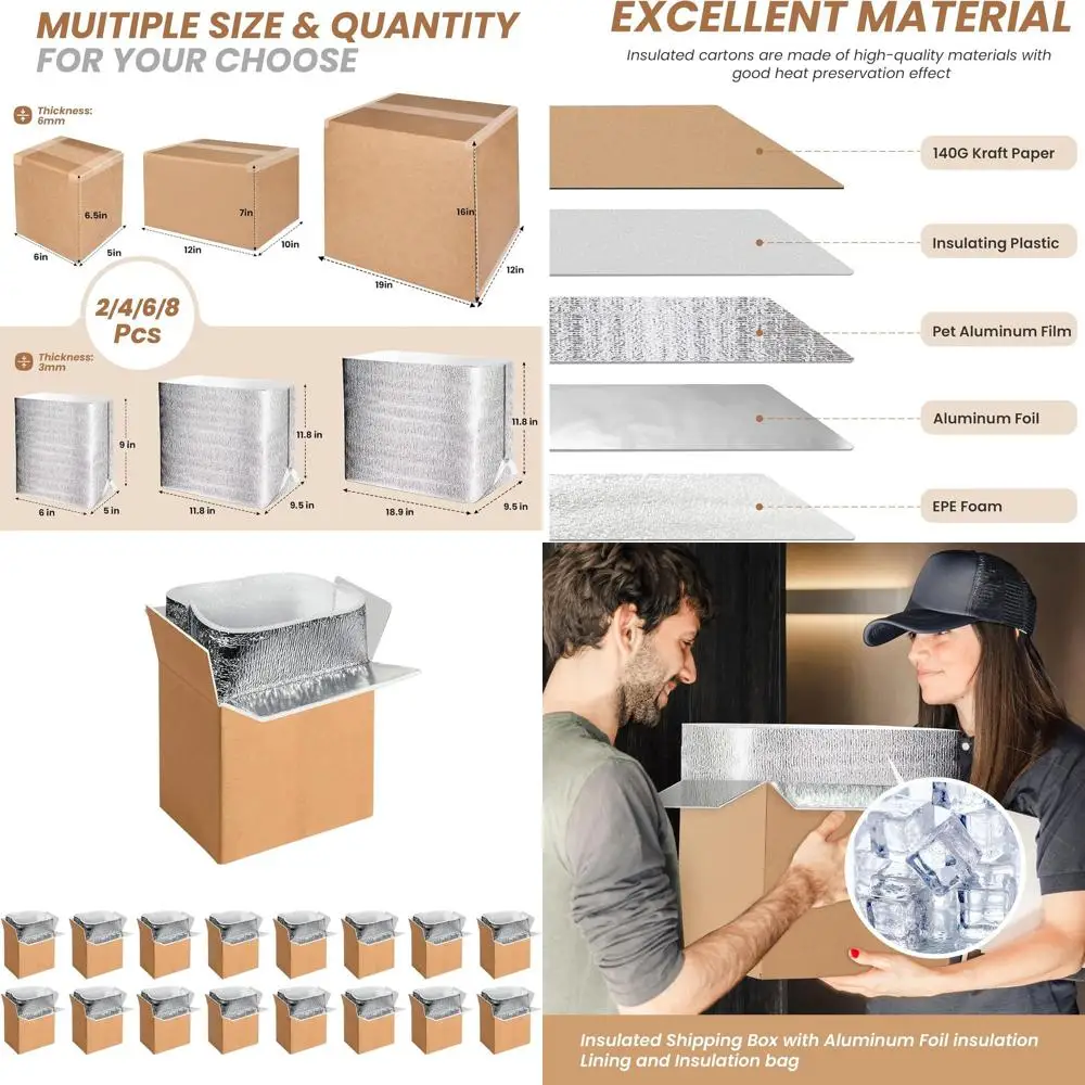 Caixas de Envio Isoladas Reutilizáveis com Forro de Óleo, Pacotes Térmicos Frios, 6x5x9 Polegadas