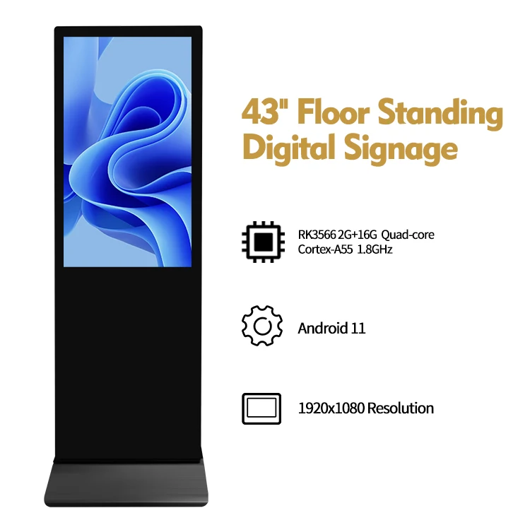 32/43/49/55/65 Inch Floor Standing LCD Advertising Player Vertical Monitor Touch Screen Kiosk Display Digital Signage