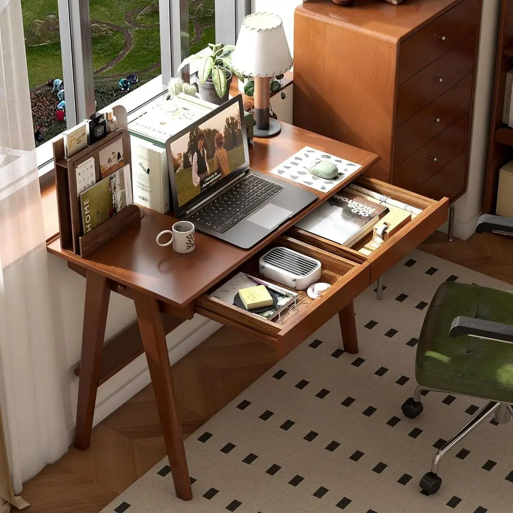 

Solid Rubberwood Home Office Desk - Century Style Writing Desk, 39 Computer Desk