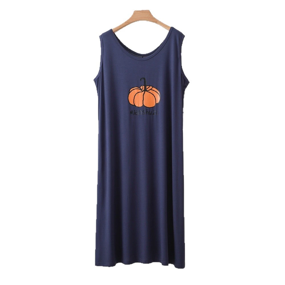 Soft Modal Night Clothes Nightie Loose Summer New Sleeveless Pajamas Dress Women's Print Nightgown One Piece Ladies Home Wear 2