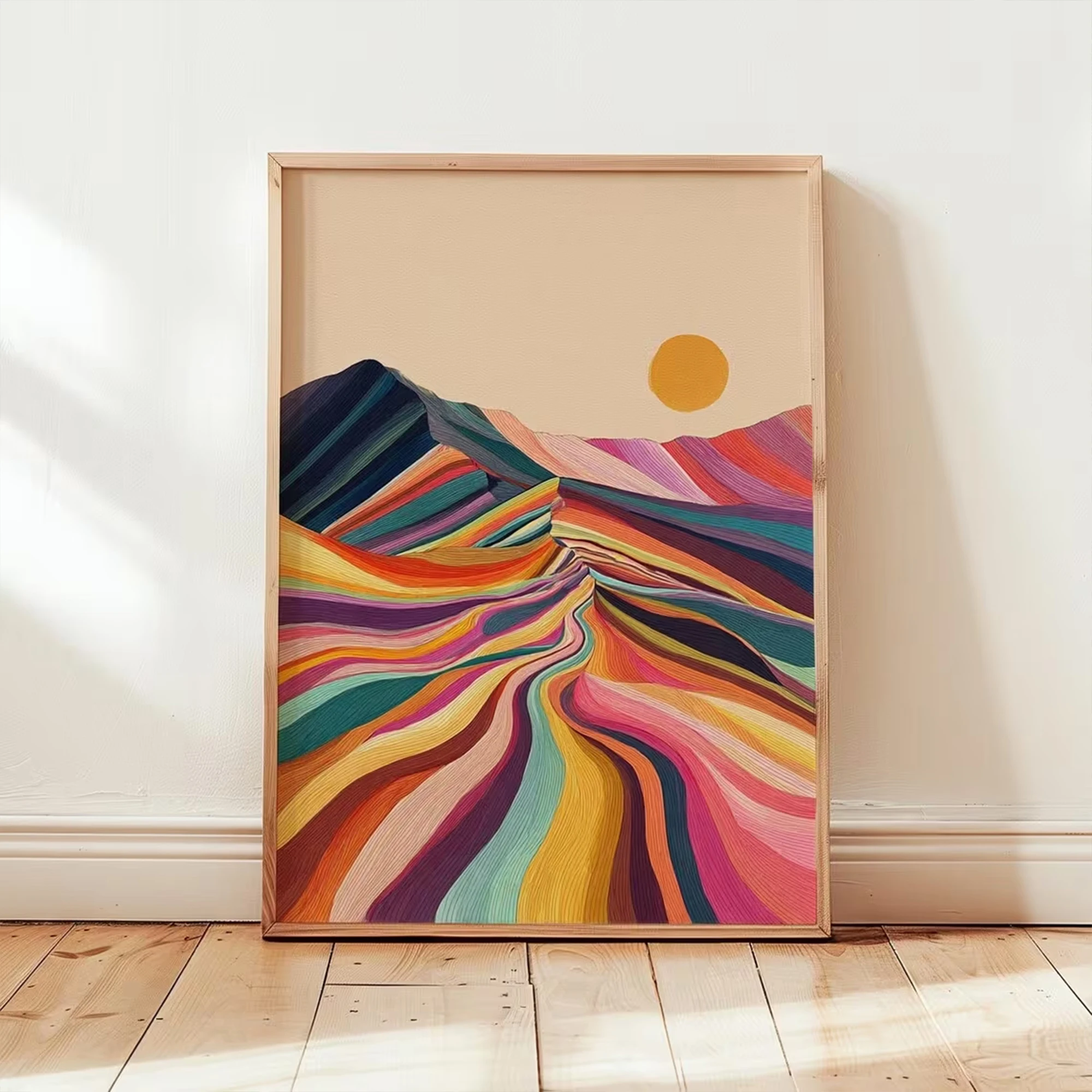 Retro Vibrant Swirl Mountain Landscape Wall Art Print Canvas Painting Poster Picture For Living Room,Bedroom Home Decor