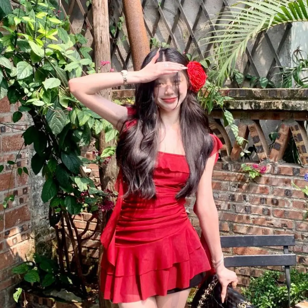 

Soft Square Collar Ruffle Edge Dress Sleeveless Temperament Women Short Skirt Streetwear Slim Fit Halter Camisole Dress Beach