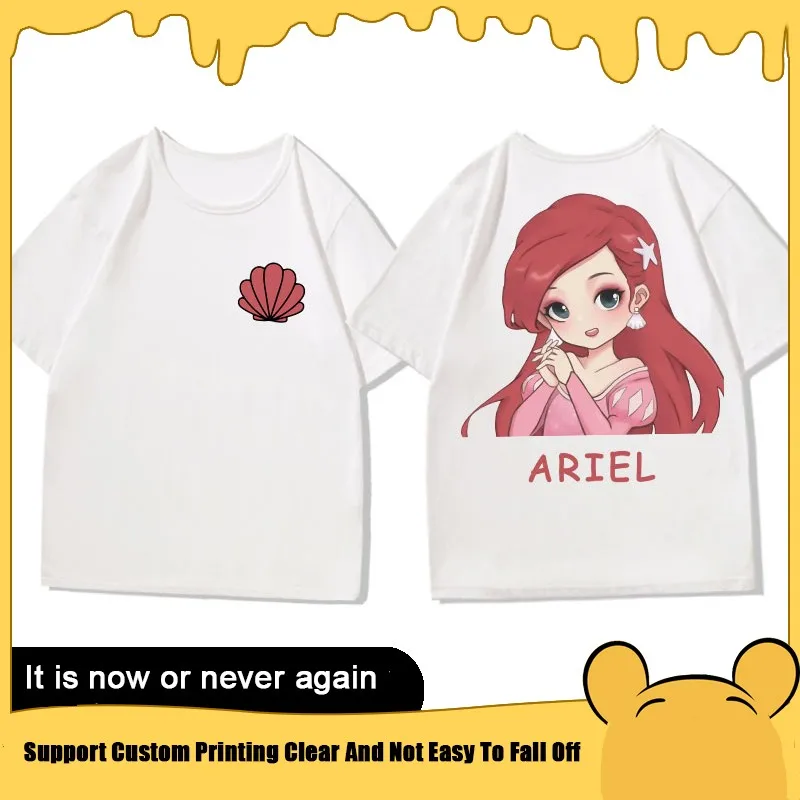 

Princess On The Run Co-signed Short Sleeve T-shirt Female Disney Snow White Elsa Mulan Anime Girl Clothes Cotton