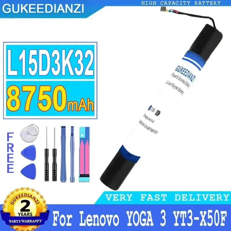 Batería duradera para tableta Lenovo Yoga 3 de 10 pulgadas YT3‑X50 YT3‑X50F YT3‑X50M YT3‑X50L, ligera, L15D3K32, L15C3K32, 8750mAh