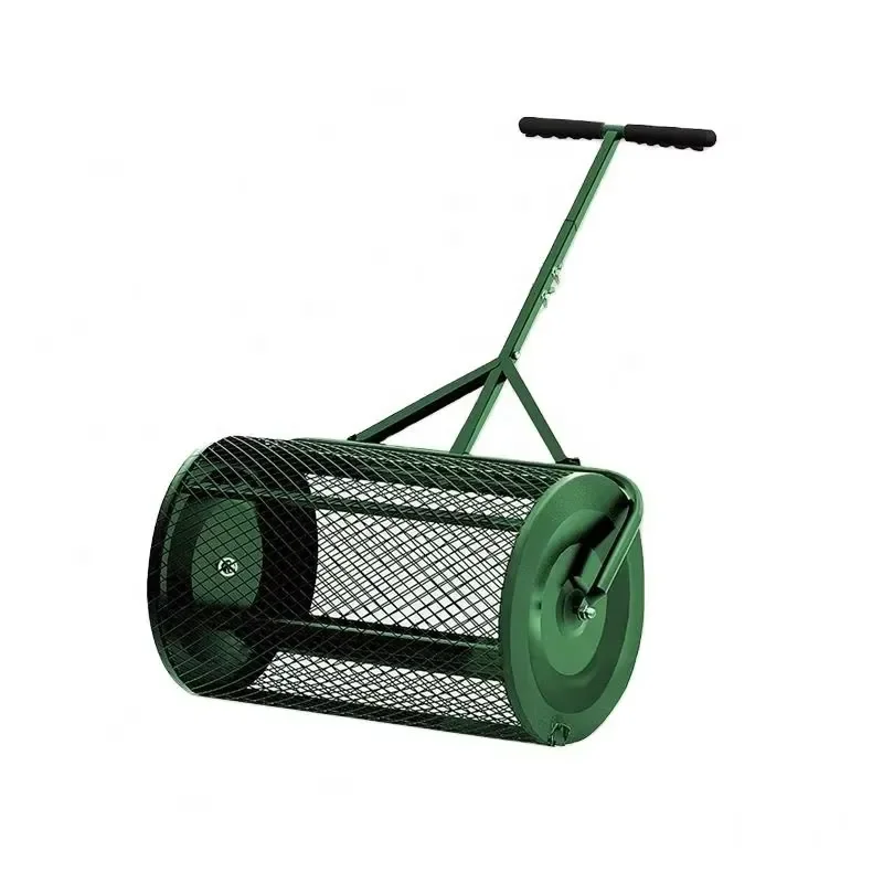 Compost Spreader Peat Moss Handle for Planting Seeding Metal Mesh Lawn and Garden Manure Spreaders Roller T Shaped
